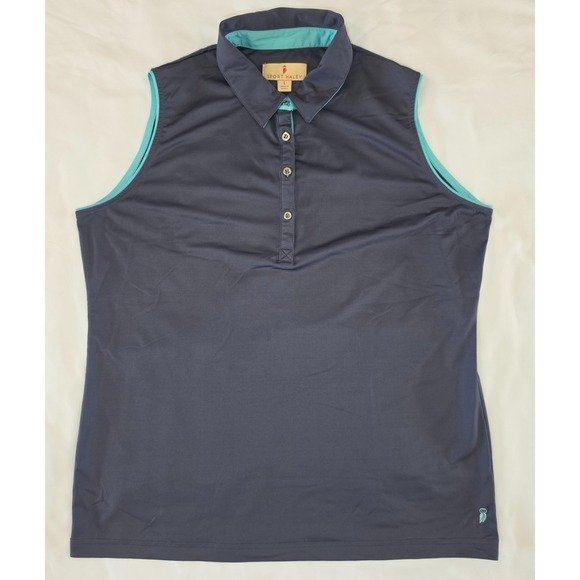 Sport Haley Tops - Sport Haley Women's L Sleeveless Collared Golf Polo Gray Aqua Tennis Made Korea